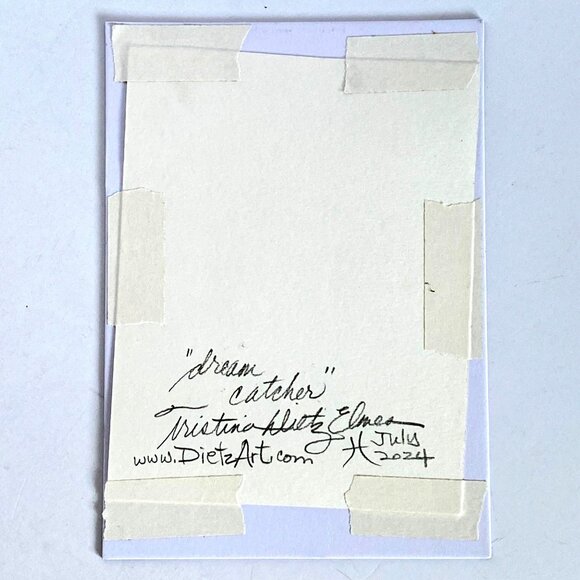 Dream Catcher Original Wall Art Handmade Watercolor Charcoal 5x7in Artist Signed - Picture 3 of 3